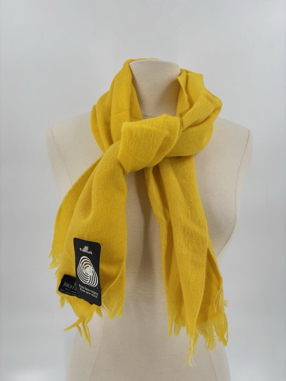 NWT Vintage Paco Rabanne Scarf Womens Yellow 100% Lambs Wool Fringe Sheer Knit